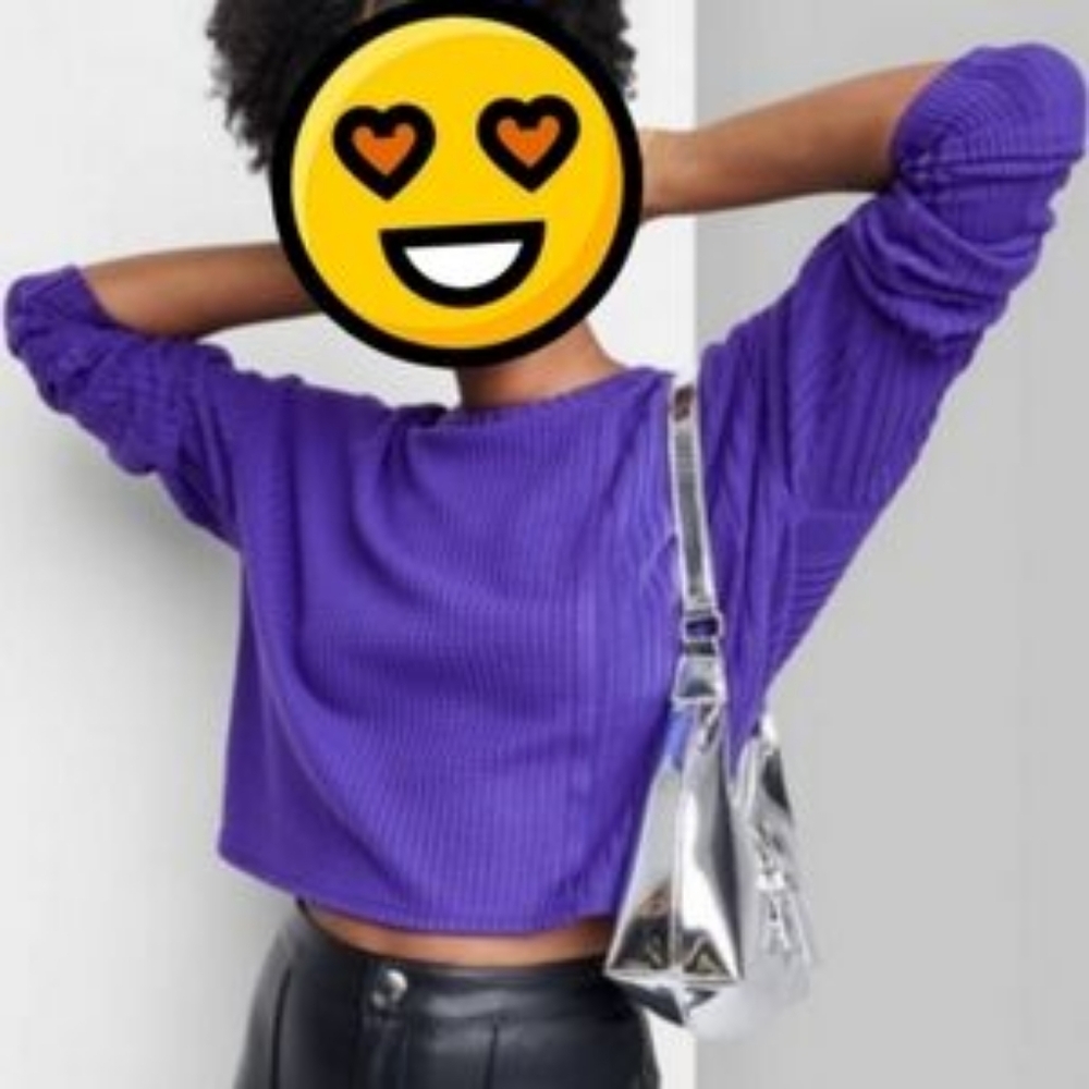 New Wild Fable Women's L Purple Cropped Long Sleeve Boxy Waffle Ribbed T…